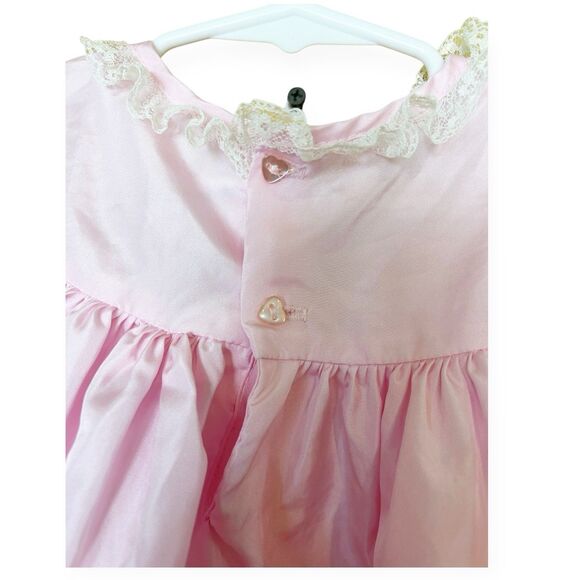Martha’s Miniatures VTG Baby Girls Shiny Taffeta Dress Lace Pink Sz 12-18M Pink - Picture 5 of 9